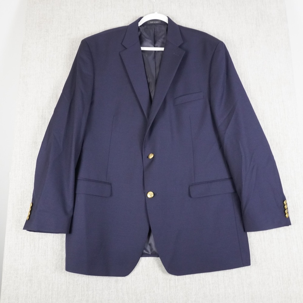 VTG Chaps Ralph Lauren 46L Gold Button Navy 100% Wool 2Btn Blazer Jacket
